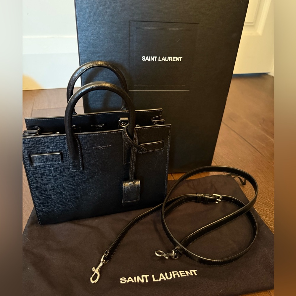 Saint Laurent Black Nano Sac de Jour Leather Tote with Strap